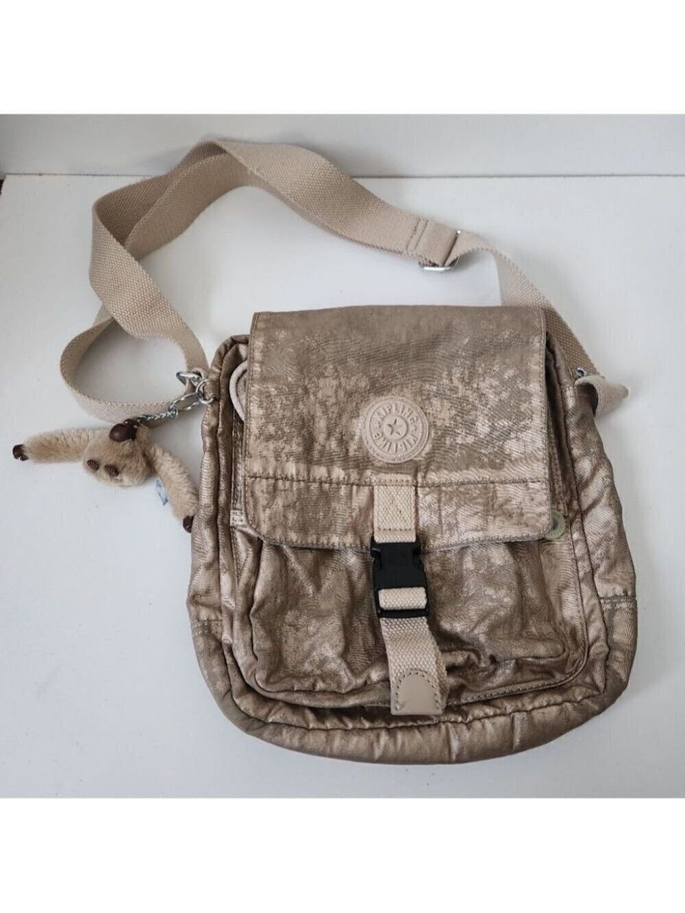 KIPLING | Monkey messenger bag crossbody canvas metallic brown